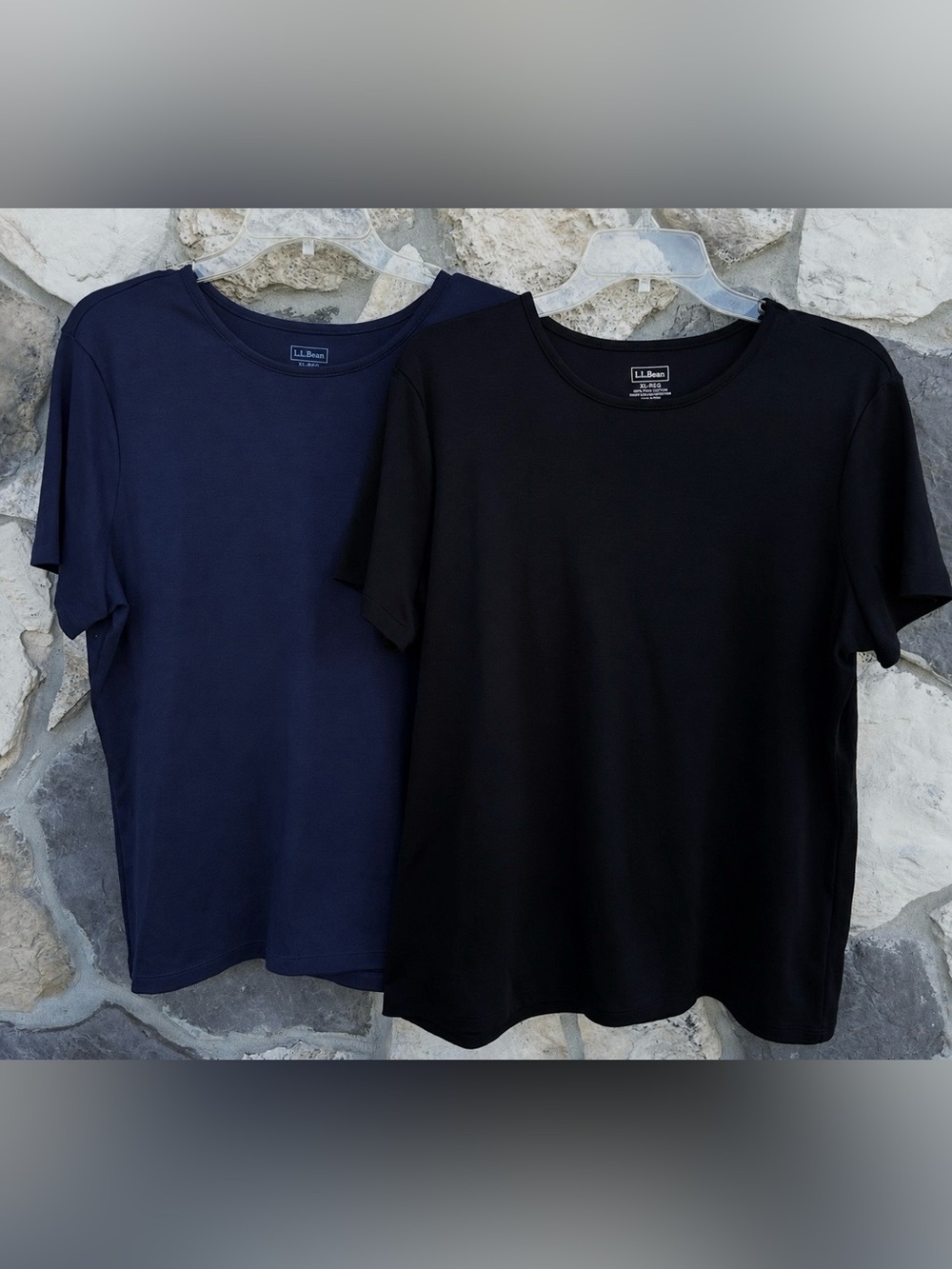 L.L. Bean Supima Cotton Tshirts Womens XL Navy Black *LOT OF 2* Casual Basics